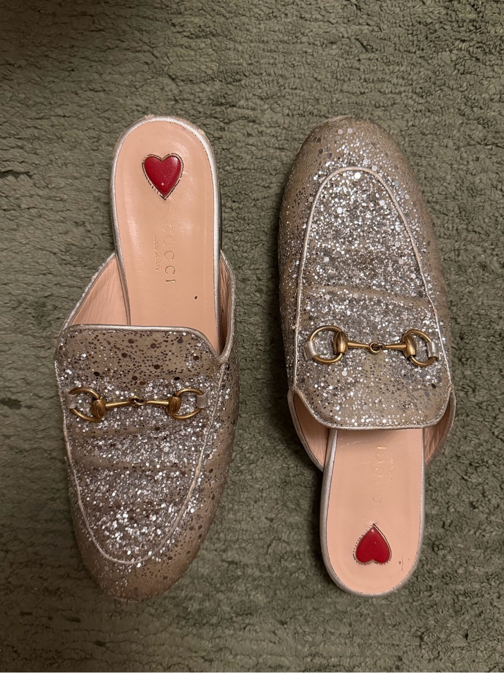 Gucci Silver Glitter Horsebit Mules